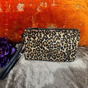 EXPRESS Leather Animal Print Wristlet Bag